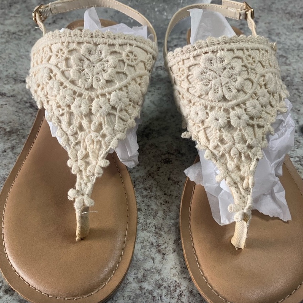 Beautiful Fergalicious Cream Crochet Wedge Sandals in almost New Condition